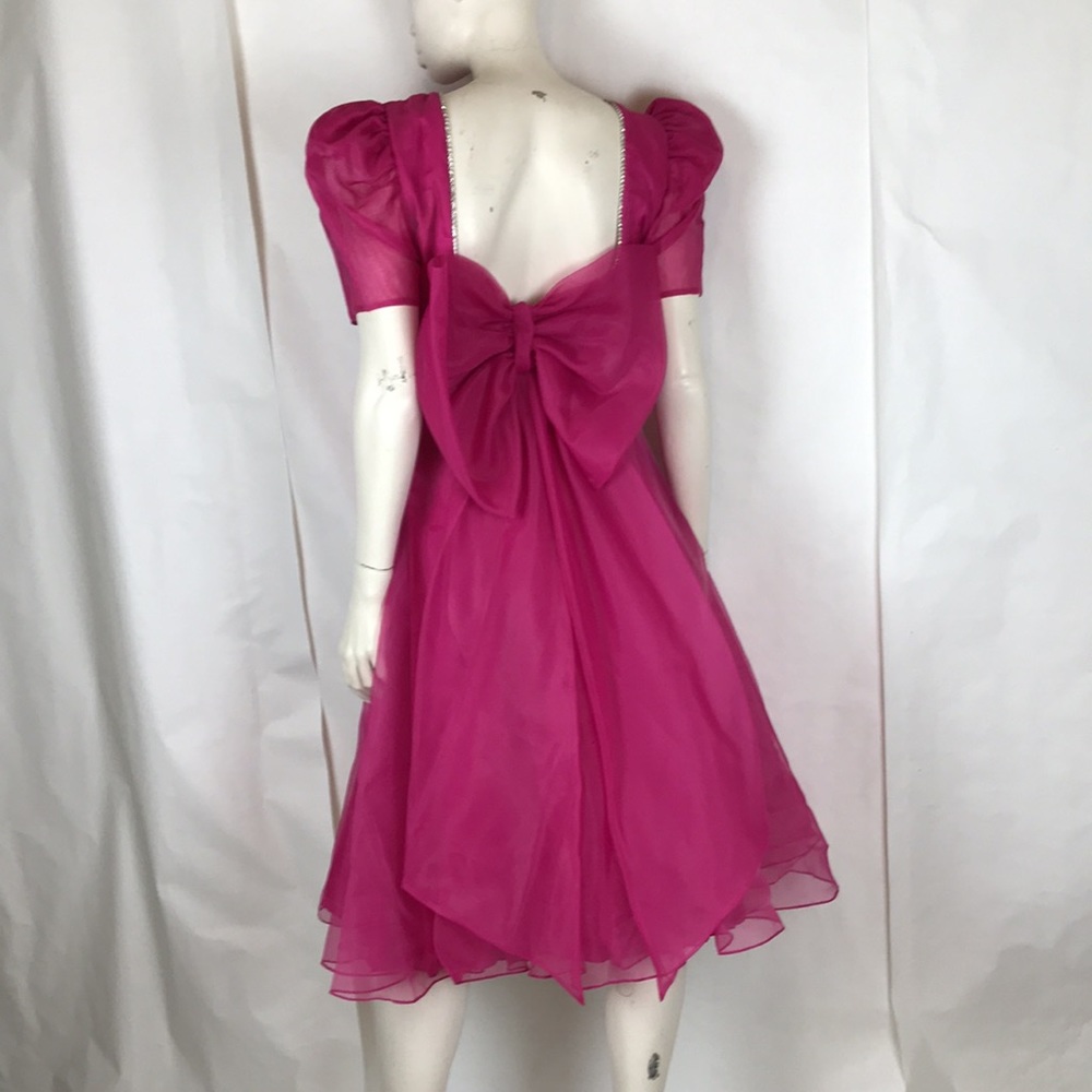 Vtg 80s 90s pink bow prom dress kawaii lolita XS